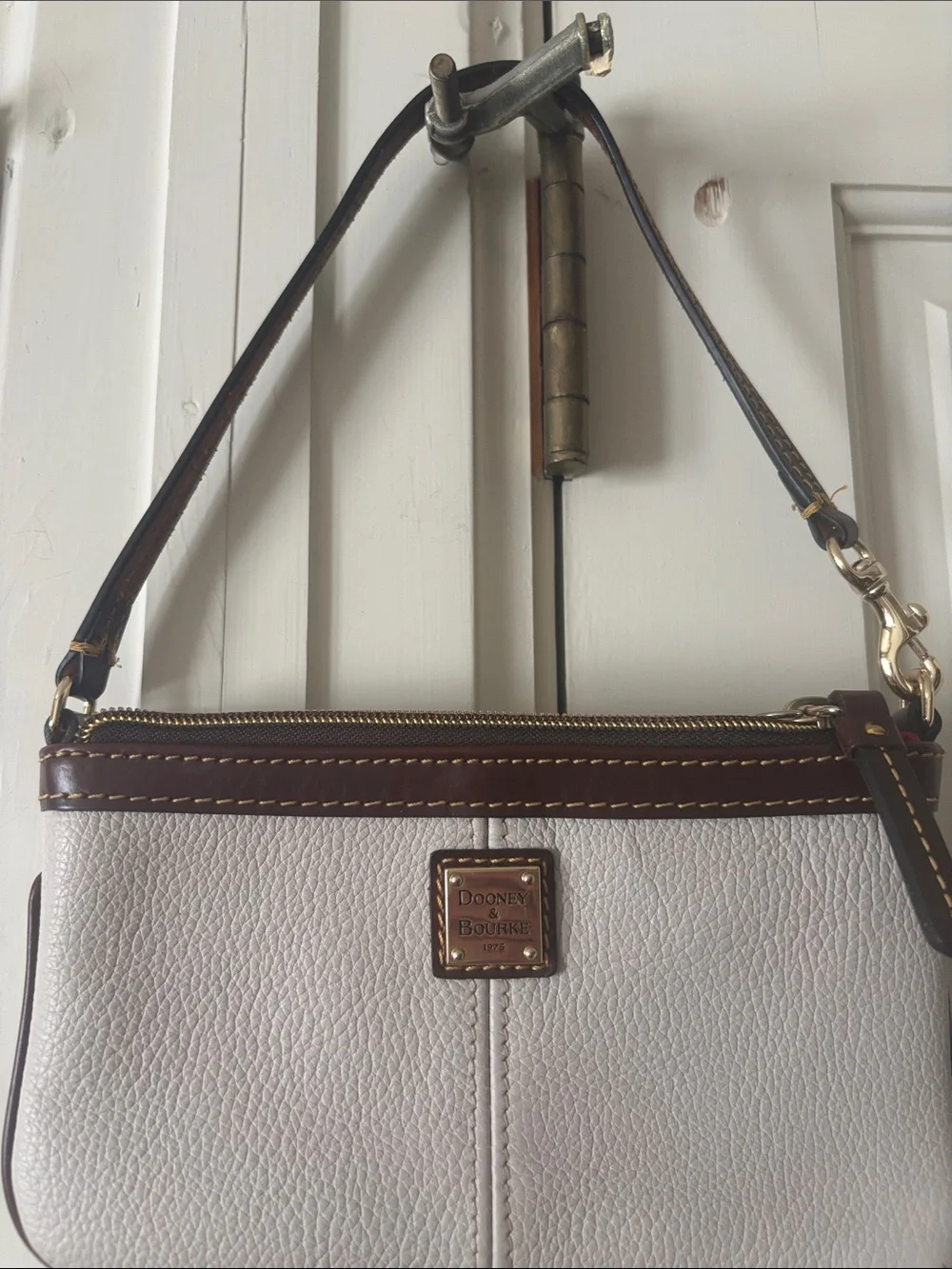 Dooney & Bourke Cream Shoulder Wristlet with Brown Trim